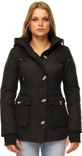 Versano  Dames winterjas lang/witte knopen zonder bont Black